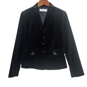 NWT Tahari ASL Black Velvet Dress Blazer Embroidered Collar  6P